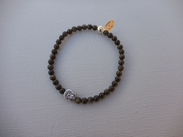 bracelet  obsidienne gold avec bouddha 