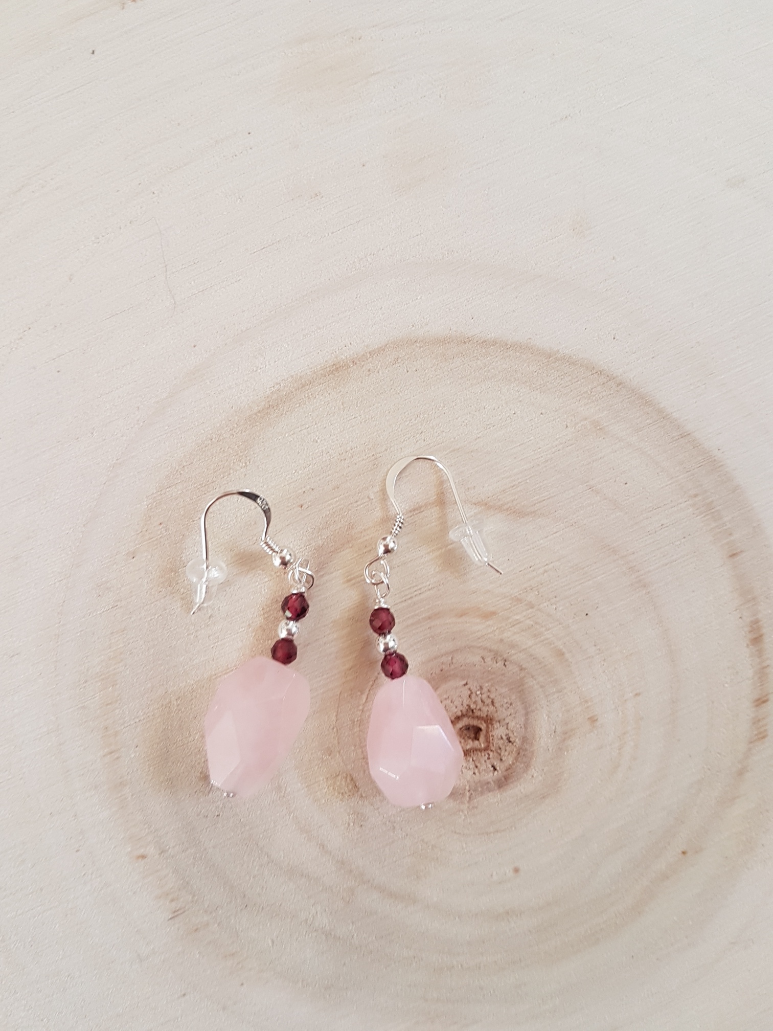 Boucles d'oreilles quartz rose grenat