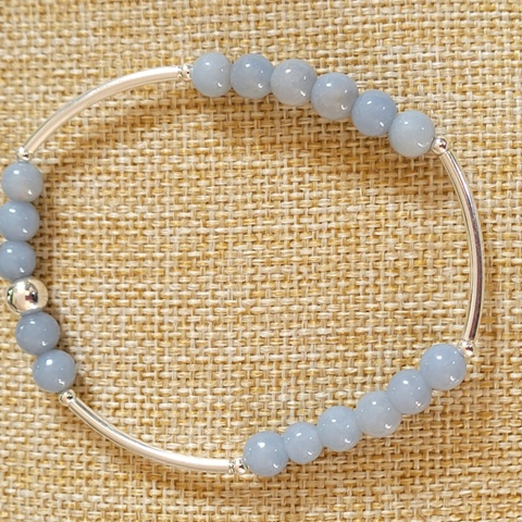 Bracelet Angélite bleue 6 mm barrettes argent 925