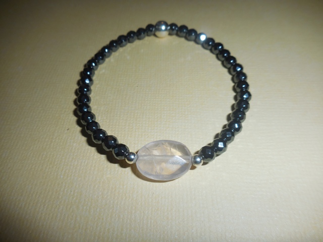 Bracelet hématite palet quartz rose