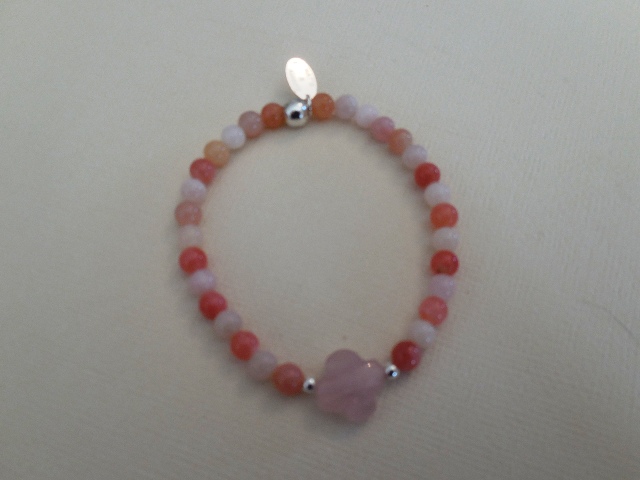 Bracelet opale rose 5 mm trèfle quartz rose