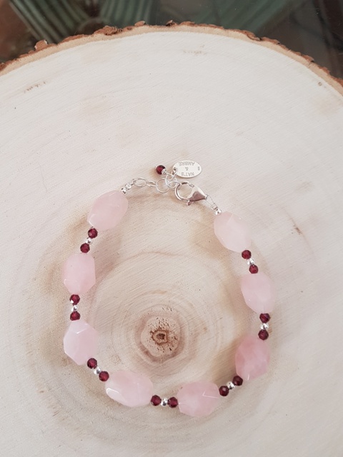 bracelet quartz rose et grenat argent 925