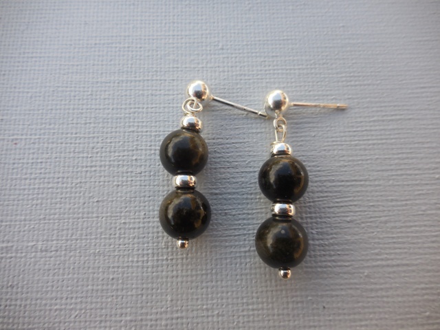 Boucles 2 boules obsidienne gold