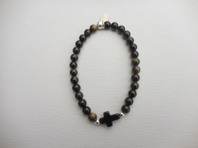Bracelet obsidienne gold avec croix onyx noir