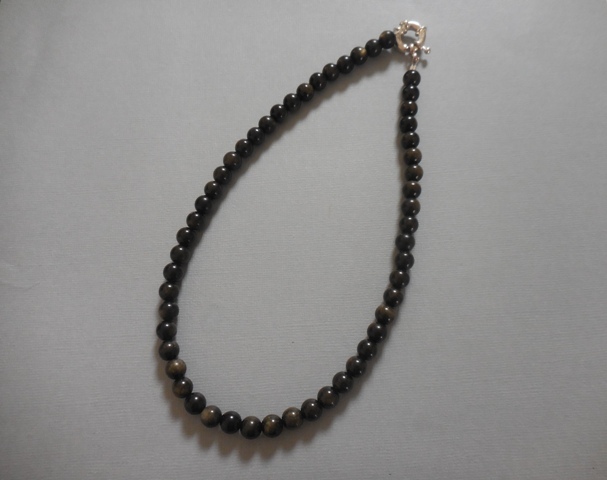 Collier obsidienne gold 8 mm