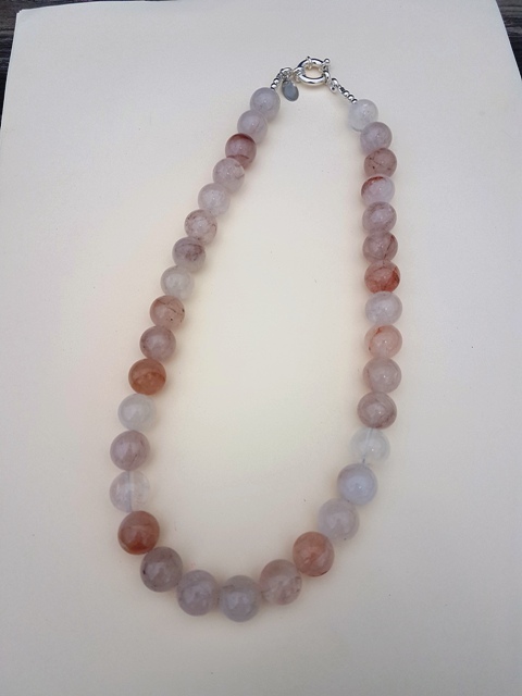 Collier quartz rose perles 12 mm